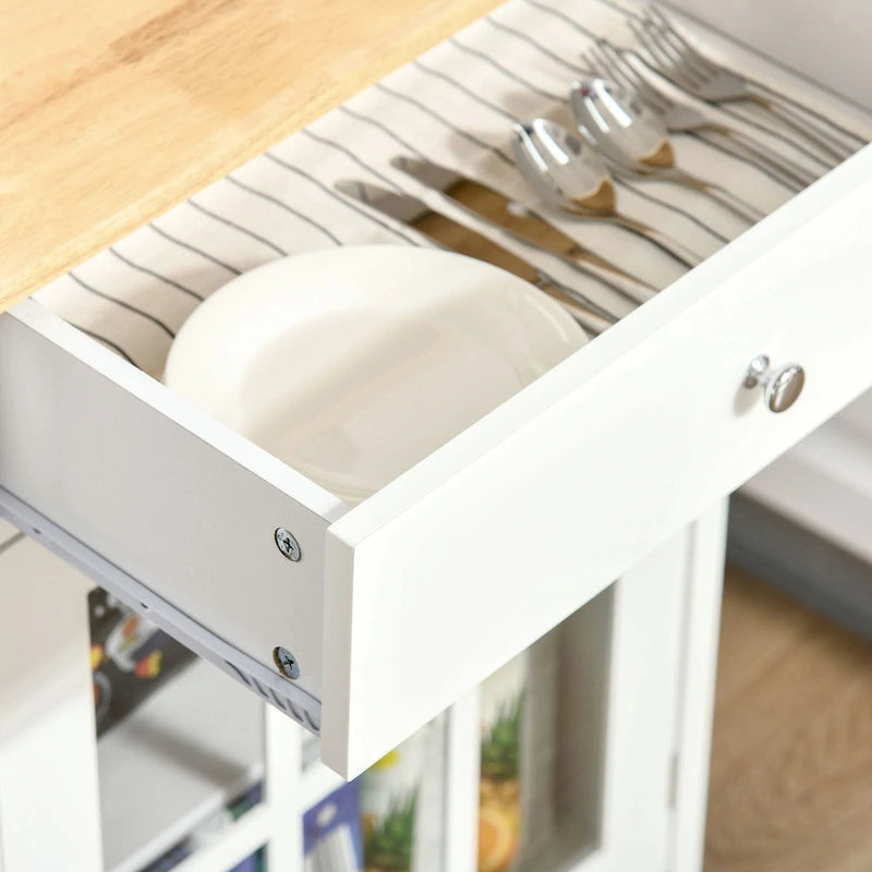 Carrello da cucina su ruote 27" con cassetto e armadietto con anta in vetro, carrello da portata con ripiano regolabile e portasciugamani