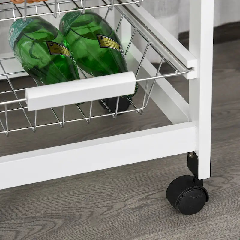 32.25 Carrello da Cucina in Legno con Ruote Girevoli a 360 Gradi, Ampio Spazio di Archiviazione e Struttura Solida