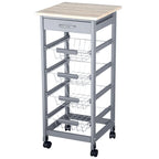 32.25 Carrello da Cucina in Legno con Ruote Girevoli a 360 Gradi, Ampio Spazio di Archiviazione e Struttura Solida