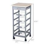 32.25 Carrello da Cucina in Legno con Ruote Girevoli a 360 Gradi, Ampio Spazio di Archiviazione e Struttura Solida