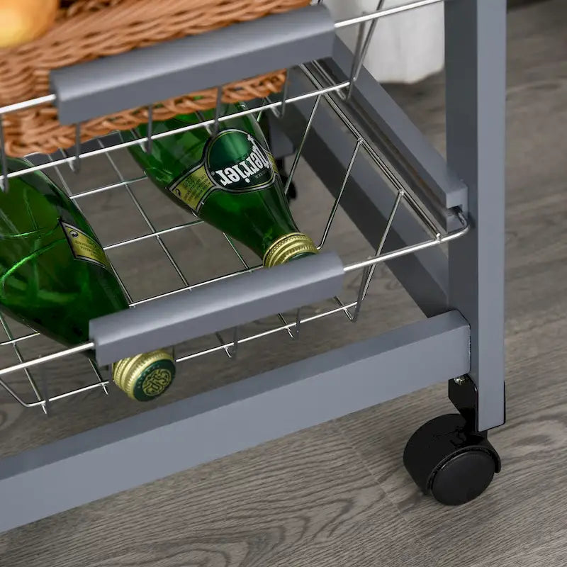 32.25 Carrello da Cucina in Legno con Ruote Girevoli a 360 Gradi, Ampio Spazio di Archiviazione e Struttura Solida