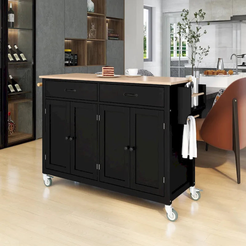Carrello da cucina con piano in legno massello