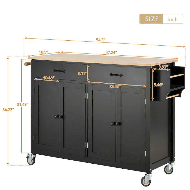 Carrello da cucina con piano in legno massello
