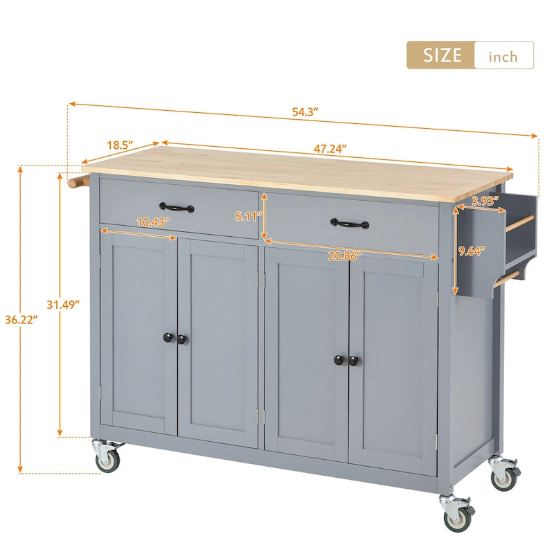 Carrello da cucina con piano in legno massello