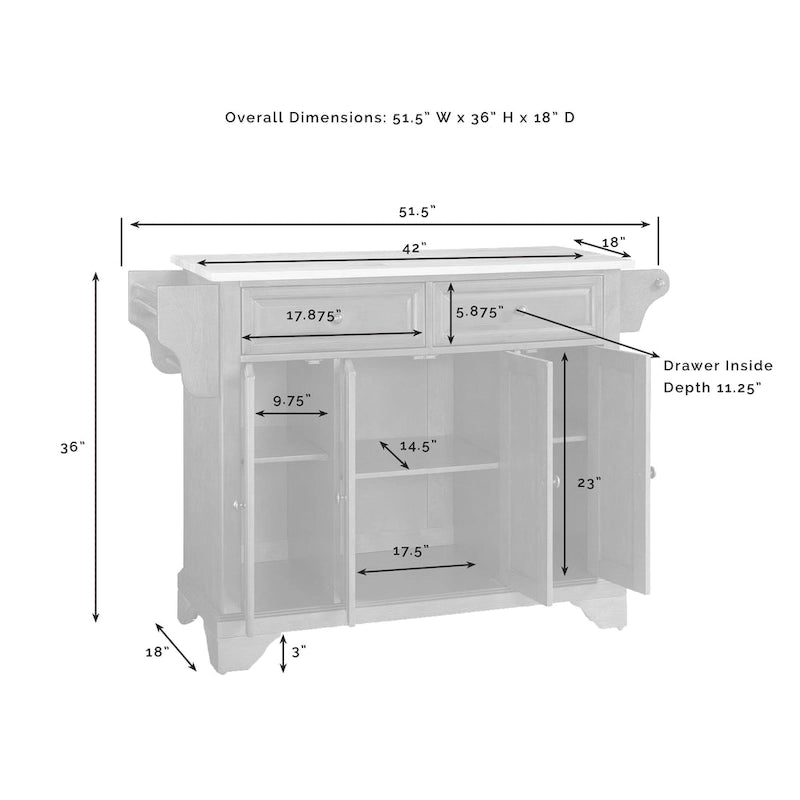 Isola/Carrello da cucina con ripiano in granito - 51,5L x 18P x 36A