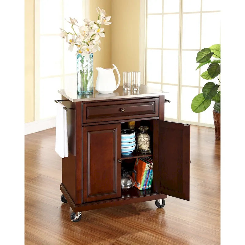 Carrello/isola da cucina portatile con piano in acciaio inossidabile e finitura mogano - 45,7 P x 78,7 L x 90,2 A cm