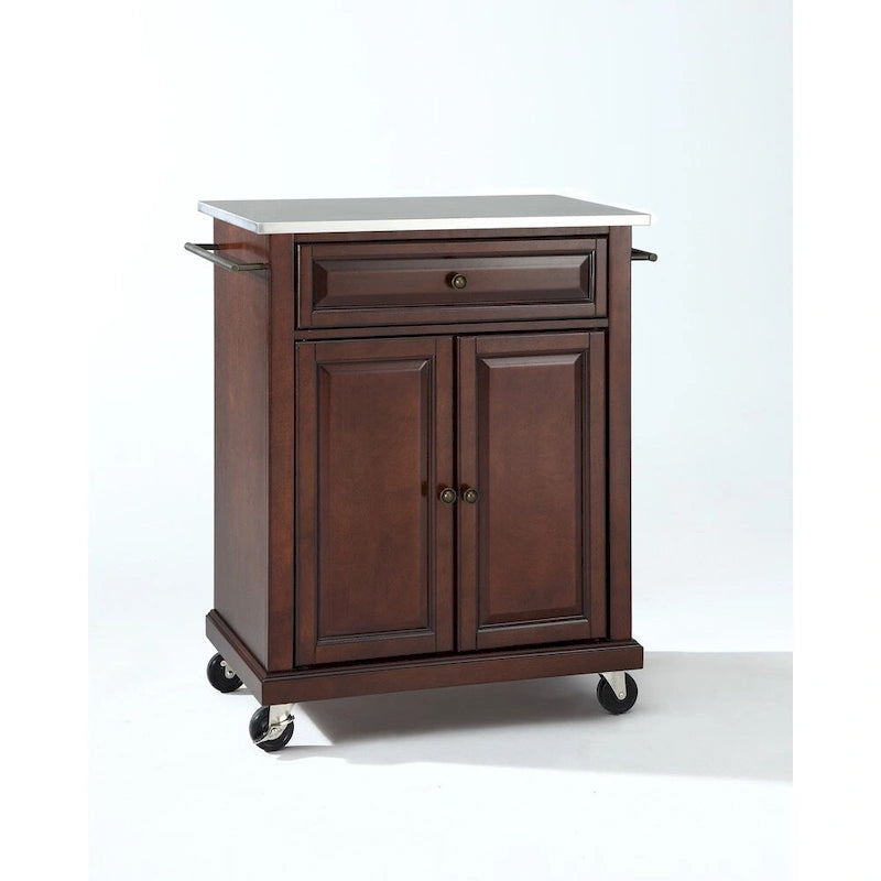 Carrello/isola da cucina portatile con piano in acciaio inossidabile e finitura mogano - 45,7 P x 78,7 L x 90,2 A cm