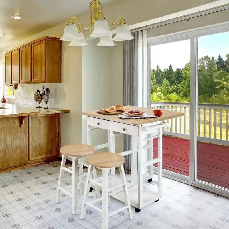 Carrello da Colazione in Legno con Tavolo a Ribalta, Piano in Acero Americano - Non Disponibile