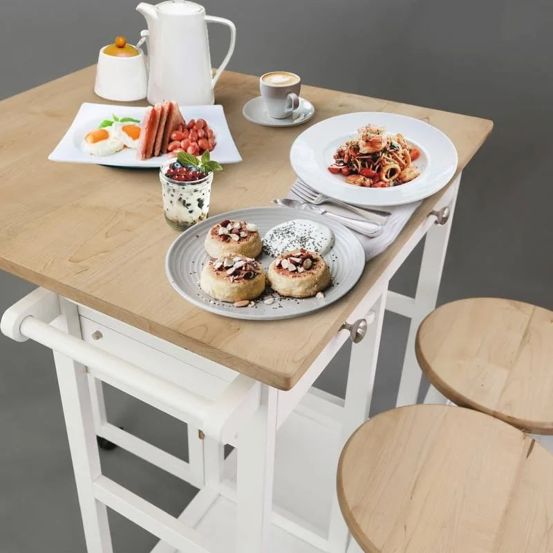 Carrello da Colazione in Legno con Tavolo a Ribalta, Piano in Acero Americano - Non Disponibile