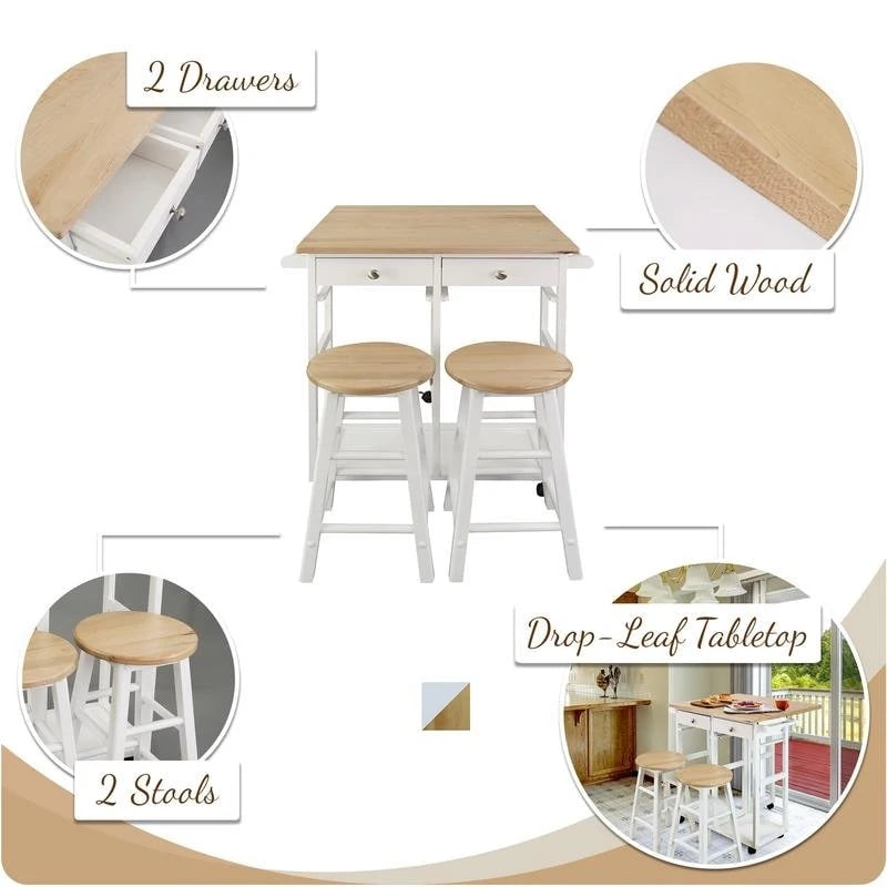 Carrello da Colazione in Legno con Tavolo a Ribalta, Piano in Acero Americano - Non Disponibile