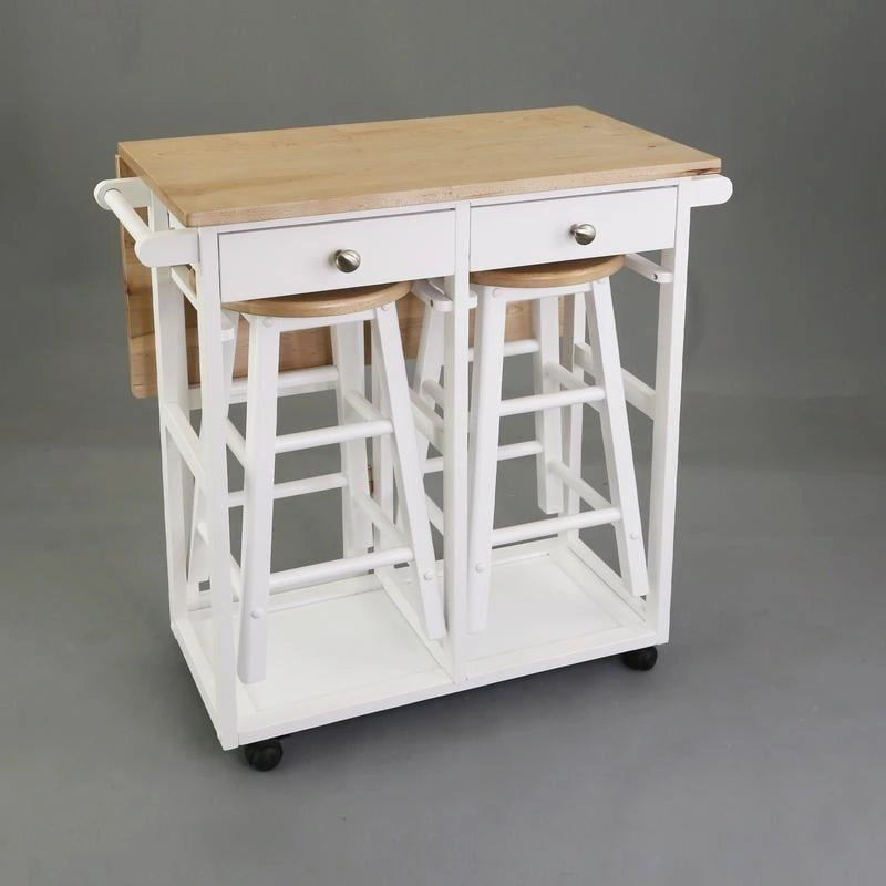 Carrello da Colazione in Legno con Tavolo a Ribalta, Piano in Acero Americano - Non Disponibile