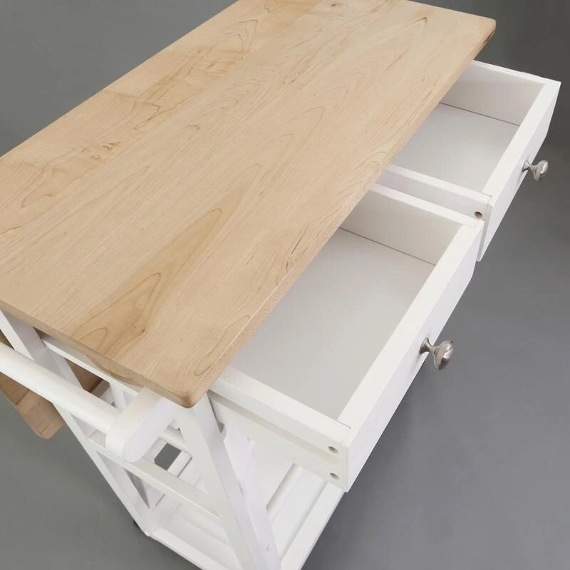 Carrello da Colazione in Legno con Tavolo a Ribalta, Piano in Acero Americano - Non Disponibile