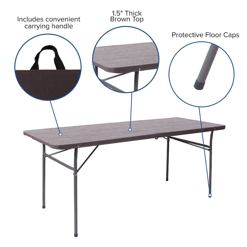 Tavolo pieghevole in plastica per banchetti ed eventi, 30L x 72P, con maniglia per il trasporto - 72P x 30L x 29A