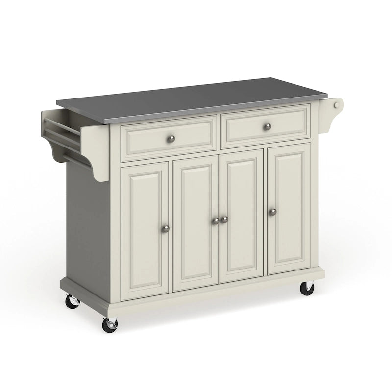 Carrello e isola da cucina con ripiano in acciaio inossidabile finitura bianca - 18p x 51,5l x 36a
