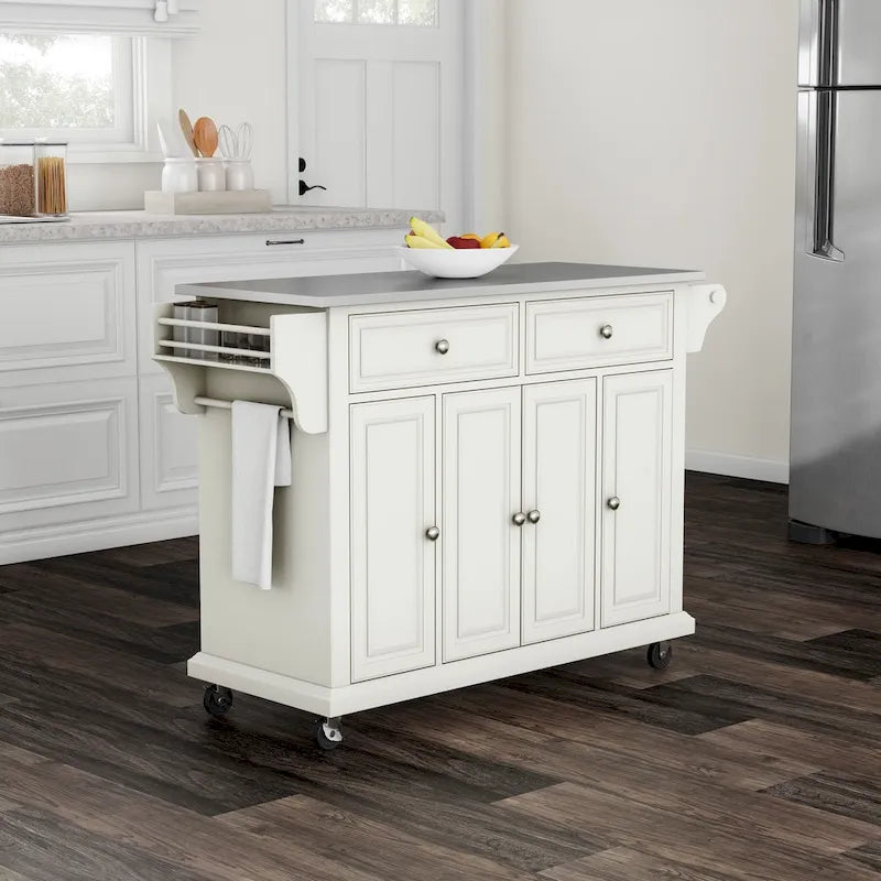 Crosley White Finish Stainless Steel Top Kitchen Cart and Island - 18d x 51.5w x 36h