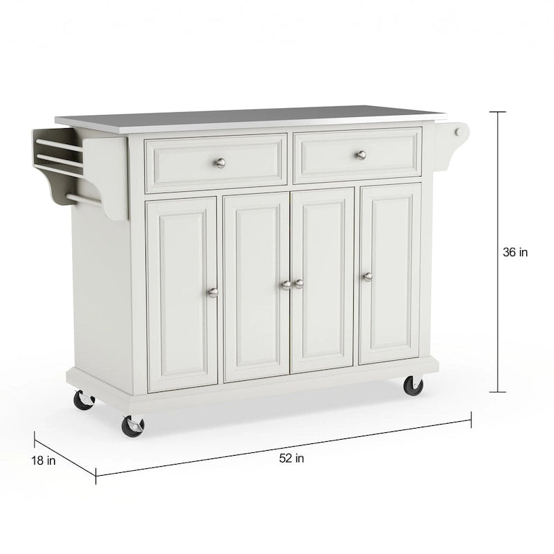 Carrello e isola da cucina con ripiano in acciaio inossidabile finitura bianca - 18p x 51,5l x 36a
