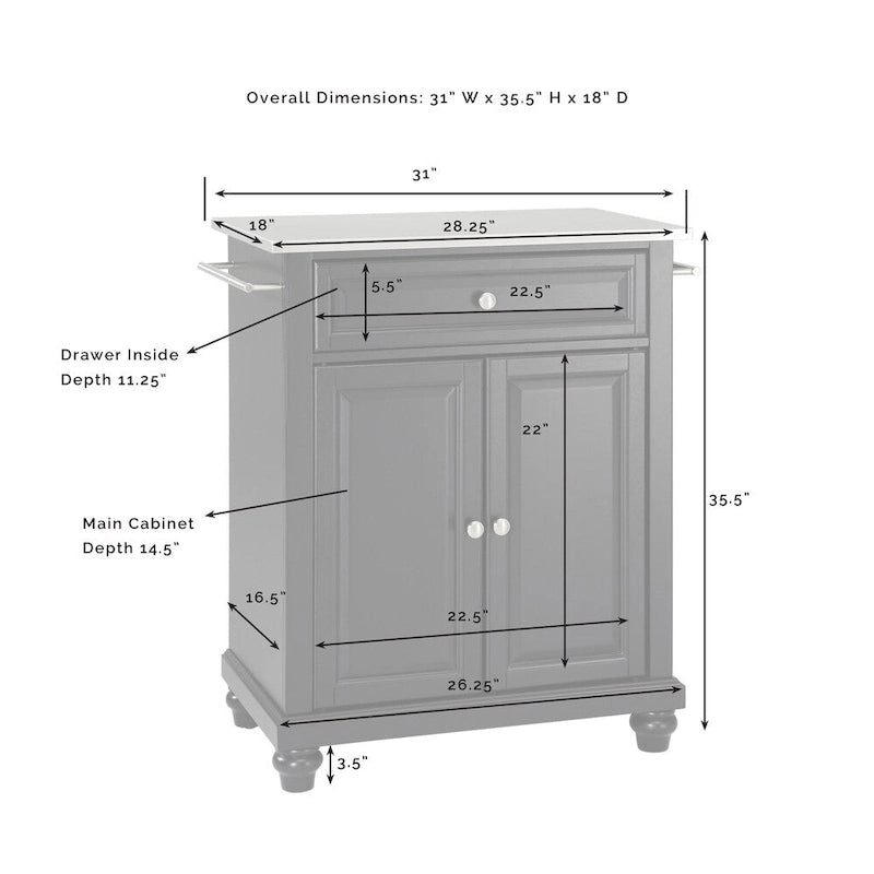 Isola da cucina portatile con ripiano in acciaio inossidabile, finitura bianca - 45,7 P x 78,7 L x 88,9 H cm