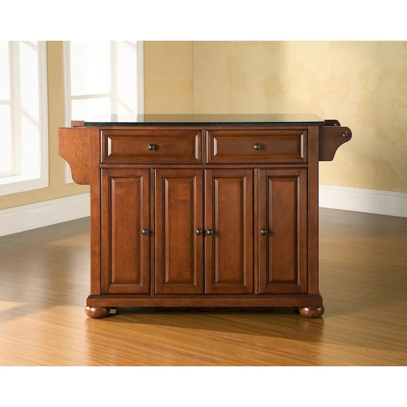 Isola Cucina con Piano in Granito Nero Solido e Finitura Ciliegio Classico - 18p x 51.5l x 34h
