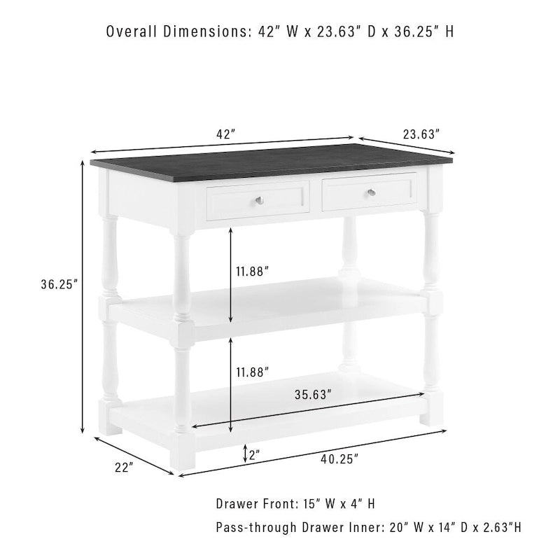 Isola da cucina con ripiano in legno - 23,63p x 42l x 36,25a