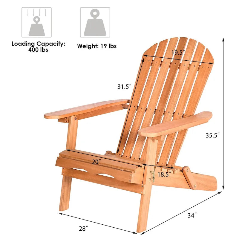 Sedia a sdraio pieghevole in legno di eucalipto per esterni Adirondack
