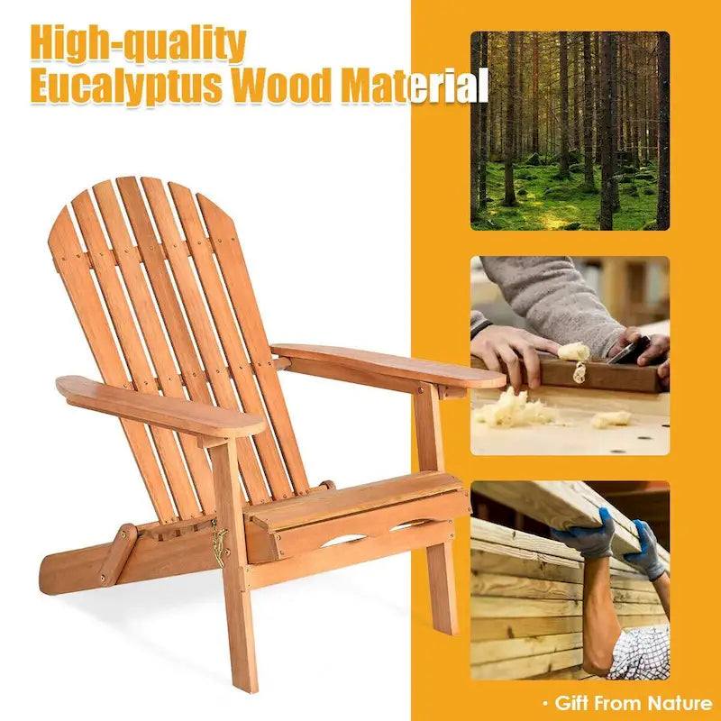 Sedia a sdraio pieghevole in legno di eucalipto per esterni Adirondack
