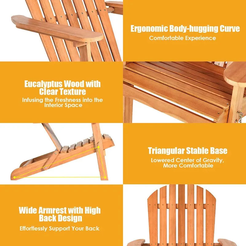 Sedia a sdraio pieghevole in legno di eucalipto per esterni Adirondack