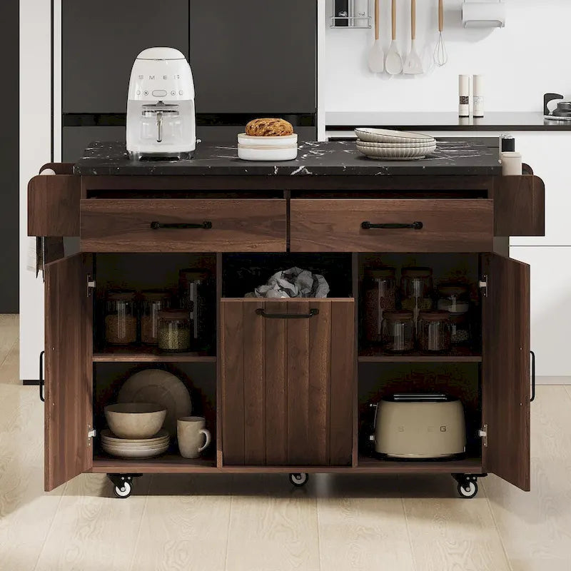 Isola da Cucina con Contenitore per Spazzatura e Ripiano Regolabile