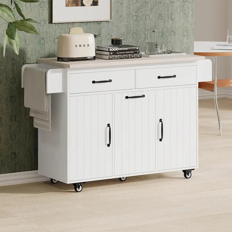 Isola da Cucina con Contenitore per Spazzatura e Ripiano Regolabile