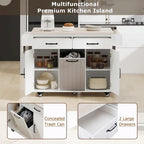 Isola da Cucina con Contenitore per Spazzatura e Ripiano Regolabile