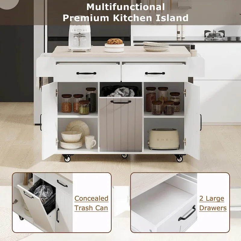 Isola da Cucina con Contenitore per Spazzatura e Ripiano Regolabile