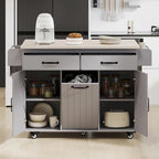 Isola da Cucina con Contenitore per Spazzatura e Ripiano Regolabile