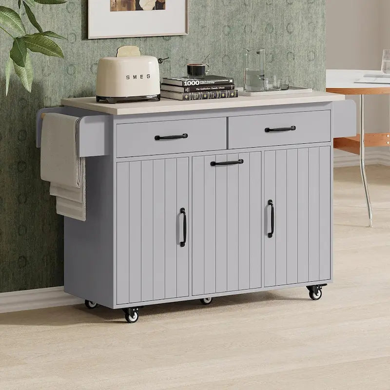 Isola da Cucina con Contenitore per Spazzatura e Ripiano Regolabile