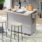 Isola da Cucina con Contenitore per Spazzatura e Ripiano Regolabile