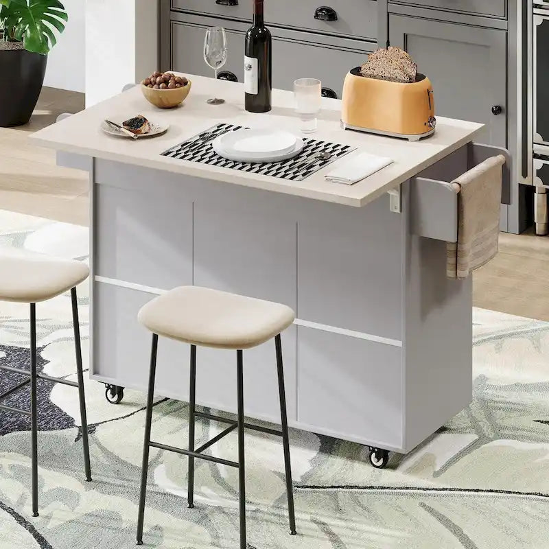 Isola da Cucina con Contenitore per Spazzatura e Ripiano Regolabile