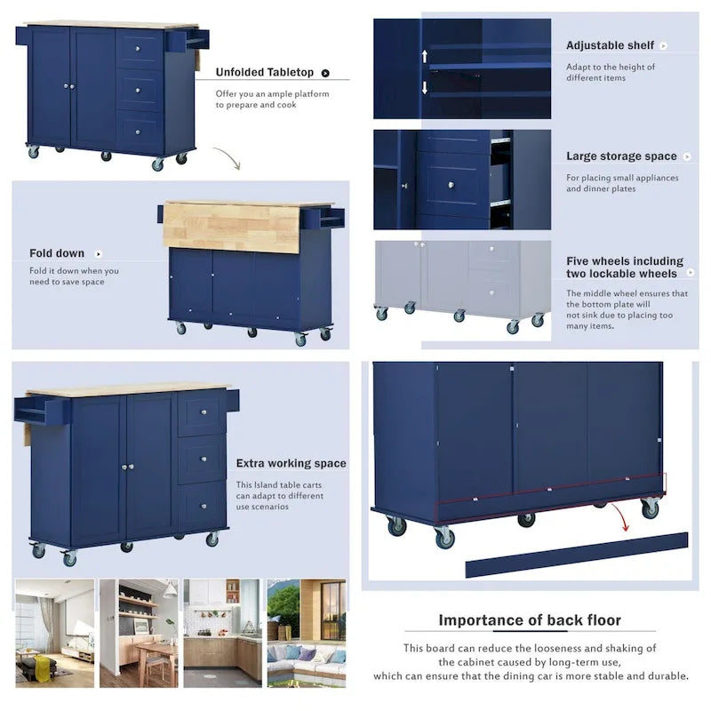 Isola Cucina Mobile con Ruote Bloccabili Armadietto - 134 x 75 x 93.5 cm