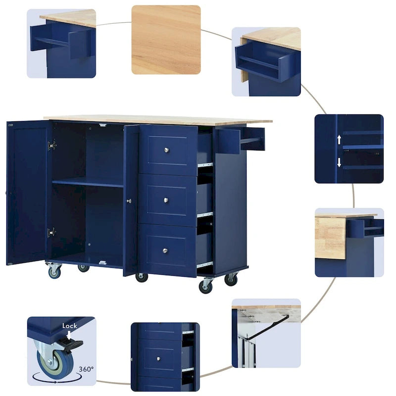 Isola Cucina Mobile con Ruote Bloccabili Armadietto - 134 x 75 x 93.5 cm