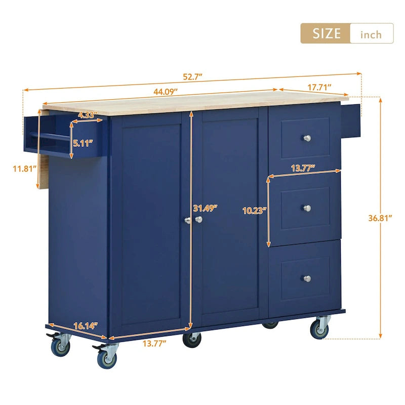 Isola Cucina Mobile con Ruote Bloccabili Armadietto - 134 x 75 x 93.5 cm