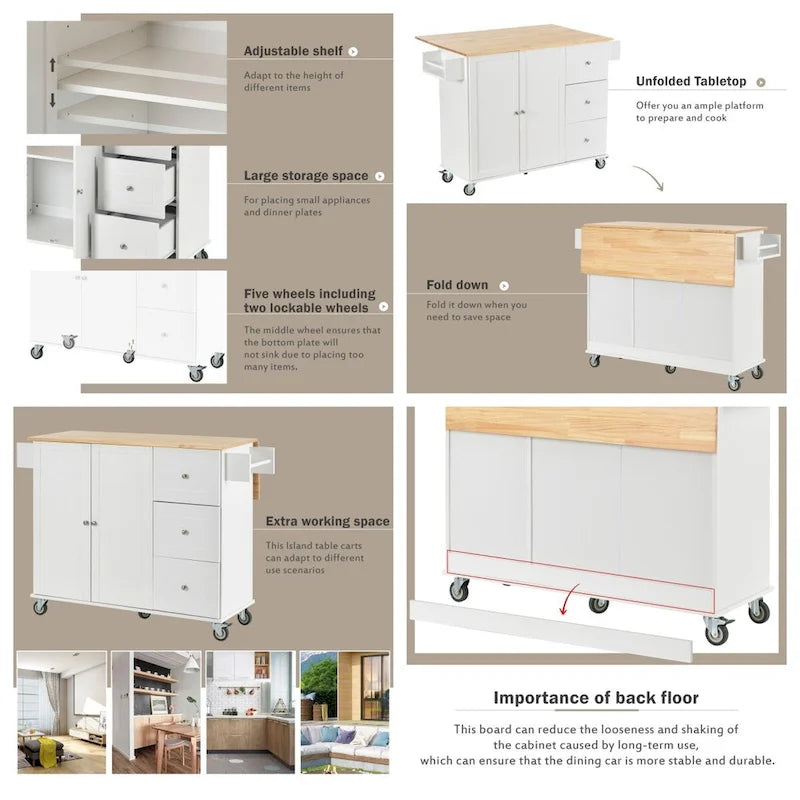 Isola Cucina Mobile con Ruote Bloccabili Armadietto - 134 x 75 x 93.5 cm