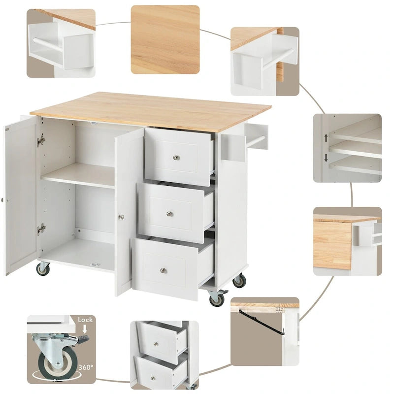 Isola Cucina Mobile con Ruote Bloccabili Armadietto - 134 x 75 x 93.5 cm