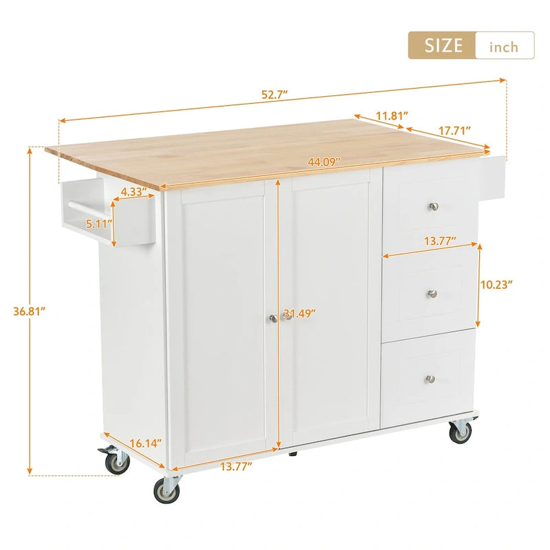 Isola Cucina Mobile con Ruote Bloccabili Armadietto - 134 x 75 x 93.5 cm