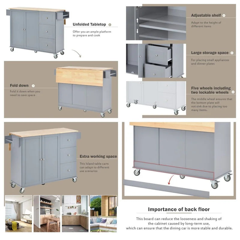 Isola Cucina Mobile con Ruote Bloccabili Armadietto - 134 x 75 x 93.5 cm
