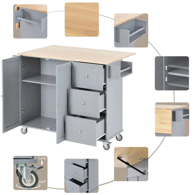 Isola Cucina Mobile con Ruote Bloccabili Armadietto - 134 x 75 x 93.5 cm