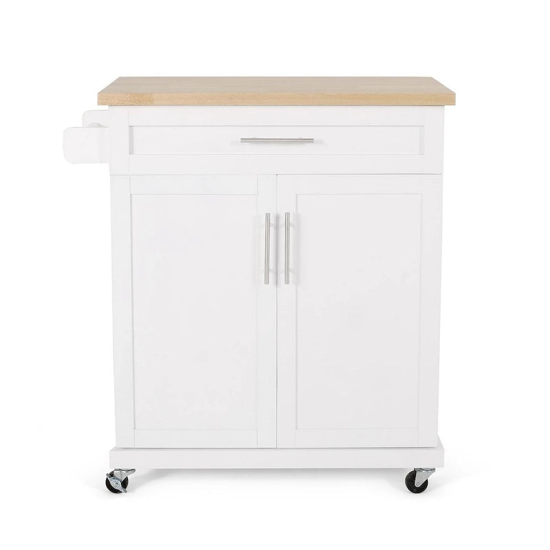 Carrello da cucina contemporaneo in legno con rotelle e contenitore di