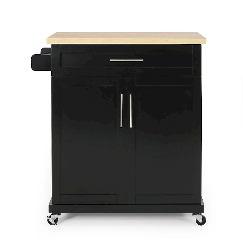 Carrello da cucina contemporaneo in legno con rotelle e contenitore di