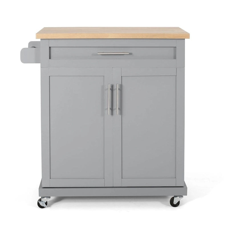 Carrello da cucina contemporaneo in legno con rotelle e contenitore di