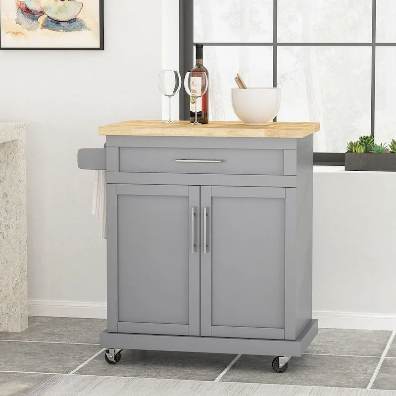 Carrello da cucina contemporaneo in legno con rotelle e contenitore di