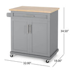 Carrello da cucina contemporaneo in legno con rotelle e contenitore di