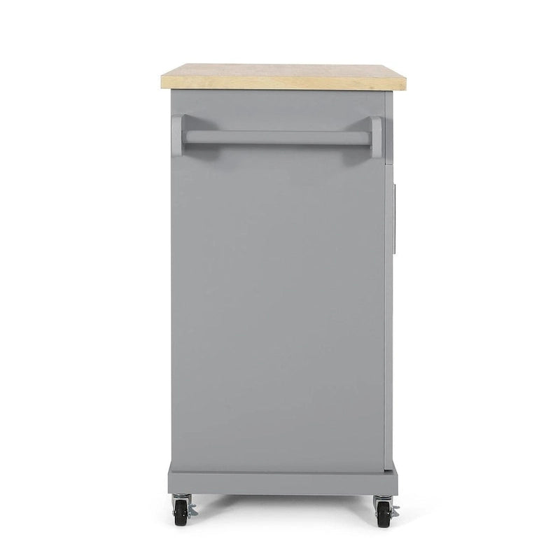Carrello da cucina contemporaneo in legno con rotelle e contenitore di