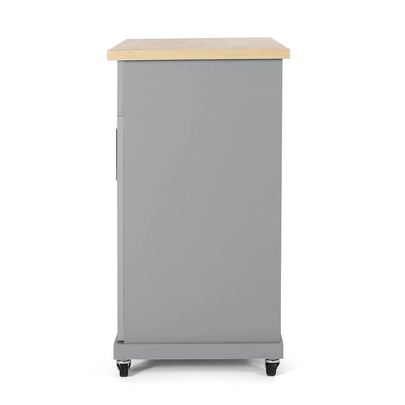 Carrello da cucina contemporaneo in legno con rotelle e contenitore di