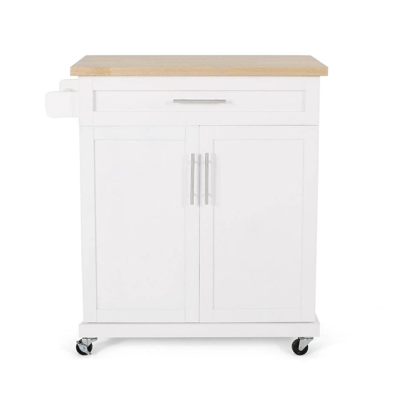 Carrello da cucina contemporaneo in legno con rotelle e contenitore di